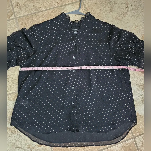 Ann Taylor Women XLP Blouse Black Poly Geometric Button Up Shirt Statement Retro - Picture 7 of 7